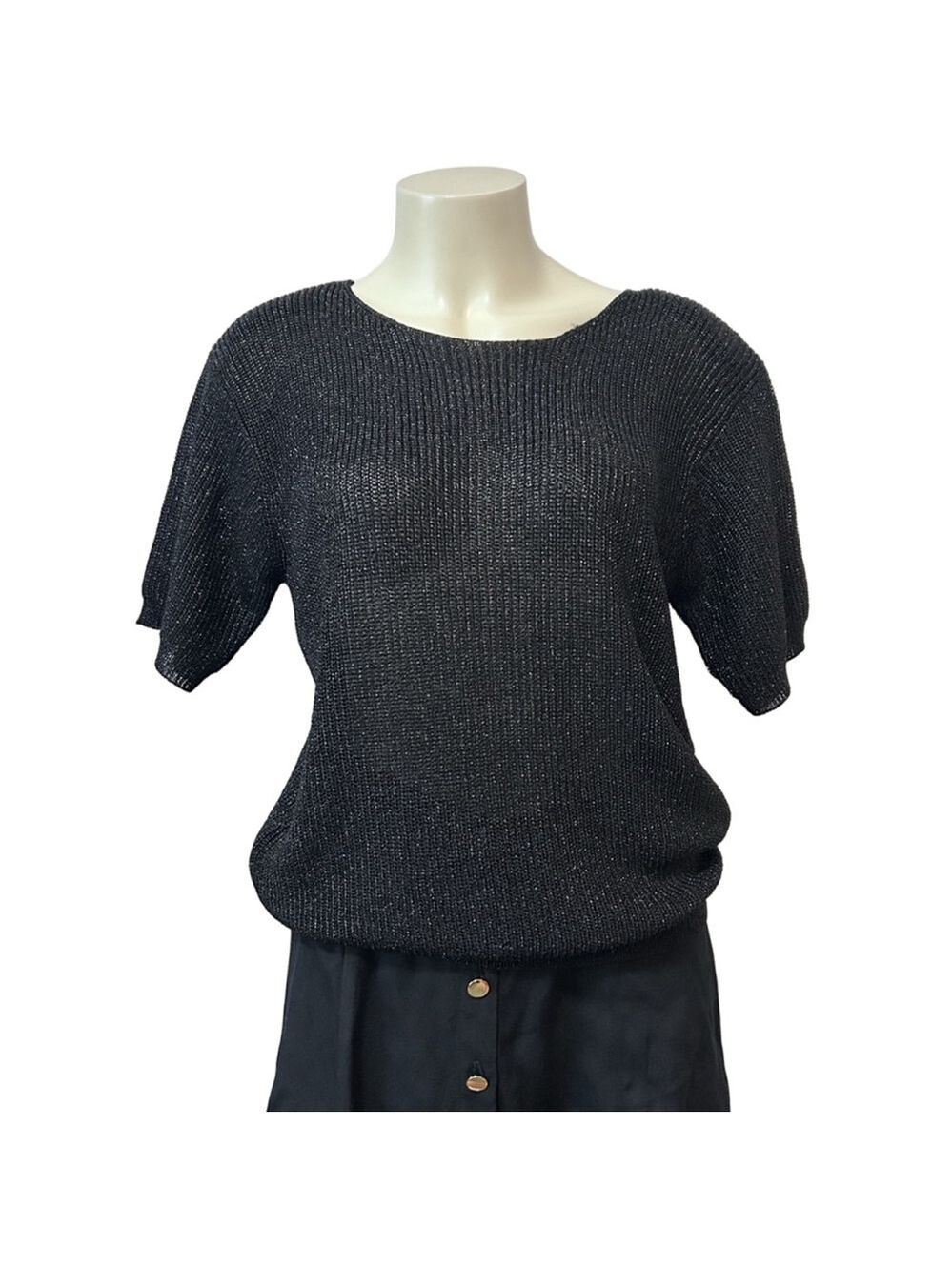 Vintage Gardy Black Metallic Knit Boat Neck Top Size M Hong Kong